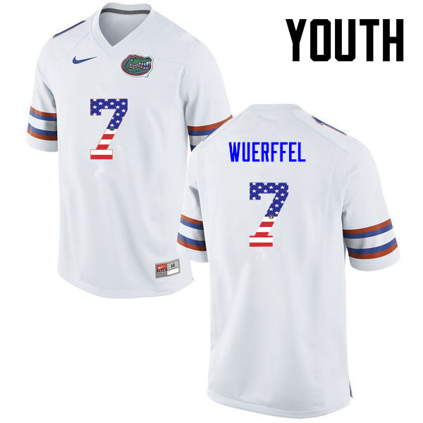 Youth Florida Gators #7 Danny Wuerffel College Football USA Flag Fashion Jerseys-White